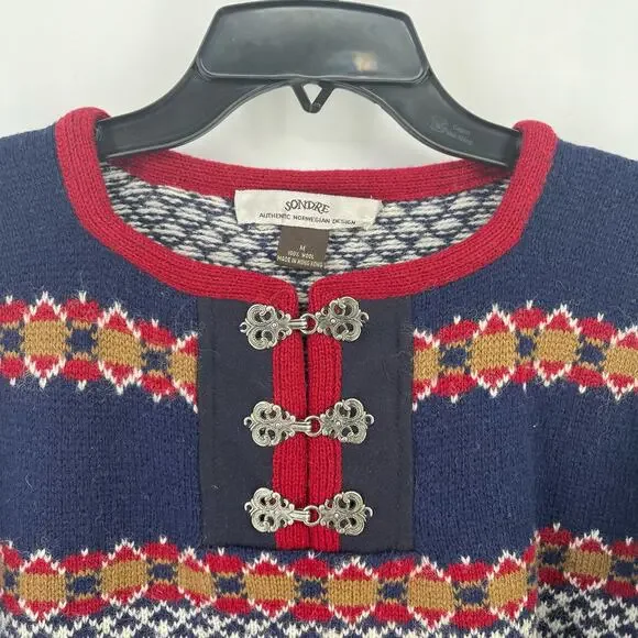 Sondre Nordic Wool Fair Isle Sweater Mens Size Medium Metal Clasp Closure - Picture 2 of 6